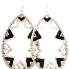 Black & White Earring Fish Hook Tear Drop Studed Bead Enamel Texture 2 1 3 Inch Drop 25185-9212RDBKW