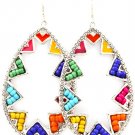 Multi Colored Earring Fish Hook Tear Drop Studed Bead Enamel Texture 2 1 3 Inch Drop 25185-9212RDMTA