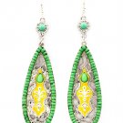 Green Earring Linear Drop Fish Hook Tear Drop Formica Studed Bead Enamel Texture 2 3 25185-9213RDGRN