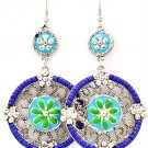 Blue Earring Fish Hook Studed Bead Flower Enamel Texture 2 1 4 Inch Drop 25185-9216RDBLU