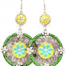 Green Earring Fish Hook Studed Bead Flower Enamel Texture 2 1 4 Inch Drop 25185-9216RDGRN