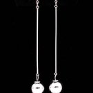 Silver Colored Earring Post Earring Linear Drop Ball 3 1 4 Inch Drop 32533-03914RDSIV