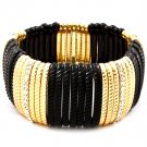 Black Bracelet Stretch Crystal Studs Acrylic 1 Inch Width 41152-0069GDBLK