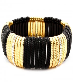 Black Bracelet Stretch Crystal Studs Acrylic 1 Inch Width 41152-0069GDBLK