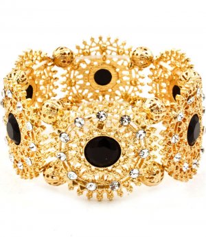 Black Bracelet Stretch Crystal Studs Bead Formica Filigree 1 1 4 Inch Width 41162-0379GDBLK