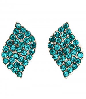 Teal Earring Post Earring Crystal Studs Leaf Pave Set 20 Mm Drop 415225-99316RDTEL