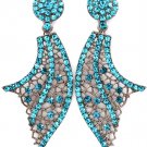 Teal Earring Post Earring Crystal Studs Abstract Shape Pave Set 3 Inch Drop 415255-99395BNTEL