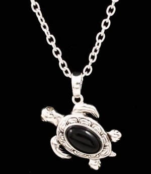 Black Necklace Pendant Crystal Studs Turtle Oval Formica Texture 1 1 2 Inch Pendant 432314-0014SVBLK
