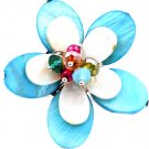Turquoise Ring Adjustable Stretch Bead Flower Nacre 2 Inch Tall 432318-0009RDTUQ