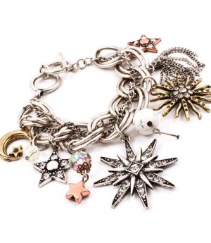 Clear Bracelet Toggle Charm Bead Crystal Studs Stars Texture 6 1 2 Inch Long 4712-6011THCLR