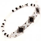 Black & White Bracelet Cord Bead Chain Enamel Texture 4 1 2 Inch Long 4712-6054RDBKW