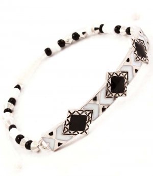 Black & White Bracelet Cord Bead Chain Enamel Texture 4 1 2 Inch Long 4712-6054RDBKW