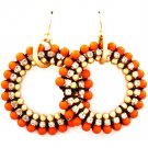 Orange Earring Fish Hook Crystal Studs Marbles Prong Set 2 Inch Drop 4715-0706MGORG