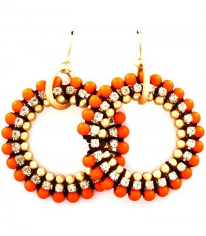 Orange Earring Fish Hook Crystal Studs Marbles Prong Set 2 Inch Drop 4715-0706MGORG