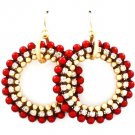Red Earring Fish Hook Crystal Studs Marbles Prong Set 2 Inch Drop 4715-0706MGRED