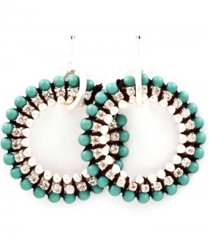 Turquoise Earring Fish Hook Crystal Studs Marbles Prong Set 2 Inch Drop 4715-0706MSTUQ
