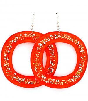 Orange Earring Fish Hook Studed Bead Acrylic 2 1 2 Inch Drop 4715-0839ORG