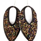 Black Earring Linear Drop Fish Hook Studed Bead Acrylic 3 1 2 Inch Drop 4715-0840BLK