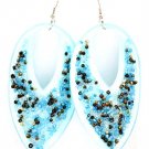 Blue Earring Linear Drop Fish Hook Studed Bead Acrylic 3 1 2 Inch Drop 4715-0840BLU