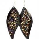 Black Earring Linear Drop Fish Hook Studed Bead Navette Acrylic 3 1 4 Inch Drop 4715-0841BLK