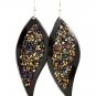 Black Earring Linear Drop Fish Hook Studed Bead Navette Acrylic 3 1 4 Inch Drop 4715-0841BLK