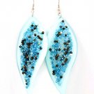 Blue Earring Linear Drop Fish Hook Studed Bead Navette Acrylic 3 1 4 Inch Drop 4715-0841BLU