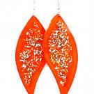 Orange Earring Linear Drop Fish Hook Studed Bead Navette Acrylic 3 1 4 Inch Drop 4715-0841ORG