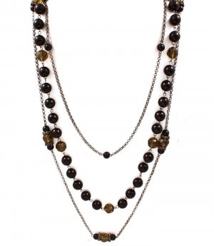 Black Necklace Mulit Strand Bead Mrables Acrylic Stones Faceted 23 Inch Long / 531427-899BNBLK