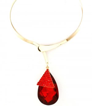 Red Necklace Pendant Crystal Studs Tear Drop Acrylic Stone Faceted 2 1 2 Inch Penda 531435-0641GDRED