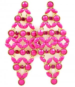 Fuschia Earring Post Earring Crystal Studs Various Cuts Diamond Shape Acrylic Stones  53531-150GDFSH