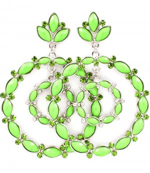 Green Earring Post Earring Hoop Formica Crystal Studs Navette Faceted 3 1 2 Inch Drop 53531-152RDGRN