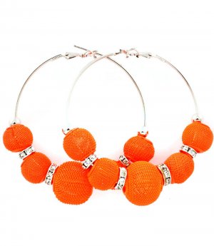 Orange Earring Pin Catch Hoop Bead Mesh Ball Rondelle 2 1 2 Inch Drop / 53536-015RDORG