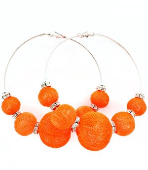 Orange Earring Pin Catch Hoop Bead Mesh Ball Rondelle 3 1 2 Inch Drop / 53536-021RDORG