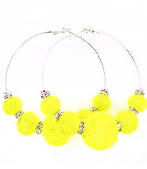 Yellow Earring Pin Catch Hoop Bead Mesh Ball Rondelle 3 1 2 Inch Drop / 53536-021RDYEW