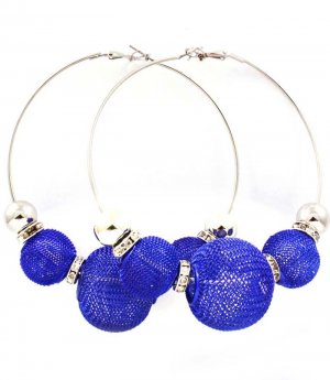 Blue Earring Pin Catch Bead Hoop Mesh Ball Rondelle 3 1 2 Inch Drop / 53536-022RDBUA