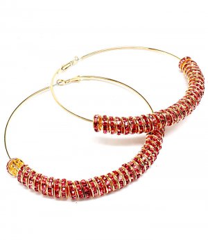 Fuschia Earring Pin Catch Hoop Celebrity Inspired Crystal Studs BeadsBead 3 1 2 Inch 11315-2160GDFSH