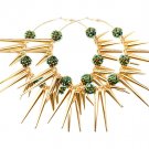 Green Earring Pin Catch Hoop Celebrity Inspired Fireball Spikes Horns Various Size S 11315-2181GDGRN