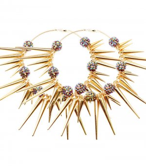 Multi Colored Earring Pin Catch Hoop Celebrity Inspired Fireball Spikes Horns Variou 11315-2181GDMLT
