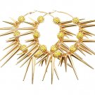 Yellow Earring Pin Catch Hoop Celebrity Inspired Fireball Spikes Horns Various Size  11315-2181GDYEW