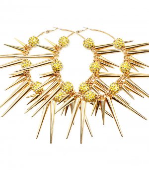 Yellow Earring Pin Catch Hoop Celebrity Inspired Fireball Spikes Horns Various Size  11315-2181GDYEW