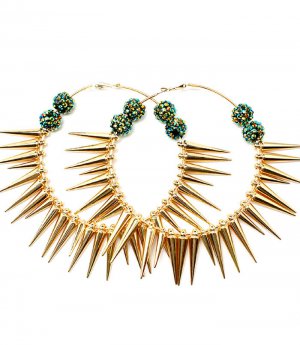 Green Earring Pin Catch Hoop Celebrity Inspired Fireball Spikes Horns 1 1 4 Inch Spi 11315-2185GDGNB