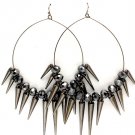 Black Earring Fish Hook Hoop Beads Spikes Various Spike Sizes 3 1 2 Inch Hoop 5 1 2  11315-2191BNBKA