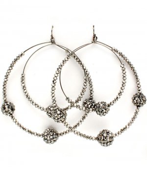Black Earring Fish Hook Hoop Fireball Beads Crystal Studs Multiple Hoops 3 1 2 Inch  11315-2194BNBKA