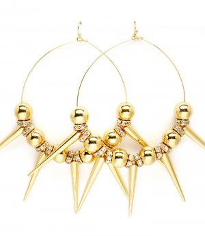 Clear Earring Fish Hook Hoop Beads Rondelle Spikes 3 1 2 Inch Hoop 5 1 2 Inch Drop 11315-2195GDCLR