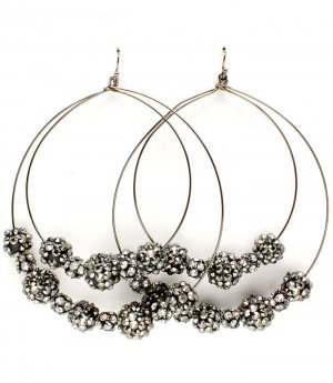Black Earring Fish Hook Hoop Fireball Various Size Fireball Crystal Studs Multiple H 11315-2196BNBKA