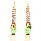 Green Earring Linear Drop Fish Hook Crystal Studs Hoops 2 3 4 Inch Drop 1214527-3269GDGRN