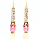 Pink Earring Linear Drop Fish Hook Crystal Studs Hoops 2 3 4 Inch Drop 1214527-3269GDPNK