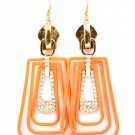 Orange Earring Fish Hook Crystal Studs Zipper Abstract Shape 3 1 2 Inch Drop 1214533-266GDORG
