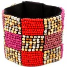 Fuschia Bracelet Banble Studed Bead Metal Casting 2 Inch Width 13132-10041FSH