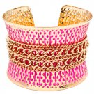 Pink Bracelet Cuff Metal Casting Various Chain Painted Concave 2 Inch Width 13132-1812GDPNK
